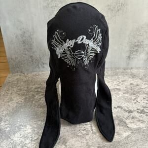 Womens Harley Davidson Black Cotton Rhinestone Biker Bandana Do Rag Head Wrap